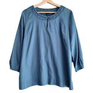 TALBOTS 100% Cotton Light Scoop Neck Blouse Blue Sz L